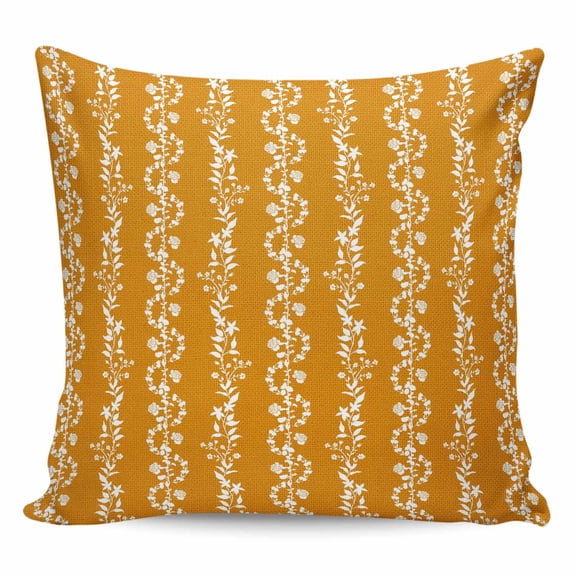 Throw Pillow Covers 16x16 Inch, Orange Spring Leaves Decorative Pillow Cases for Couch Sofa Bed, Pastoral Botanical Striped Flowers Cotton Linen Square Home Decor Pillowcases with Hidden Zipper