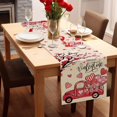 thumbnail image 3 of Valentine's Day Table Runner with Red Truck and Hearts Design, Romantic Dining Room Decor, 13x72 Inches, Cotton Linen, 3 of 4