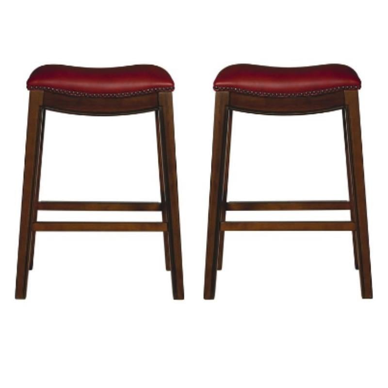 Home Square 30" Faux Leather Backless Bar Stool in Red Set of 2