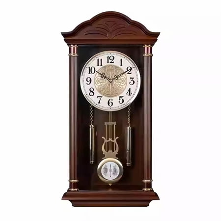 European Pendulum Wall Clock Battery Operated, Retro Large Grandfather Wall Clocks for Living Room with Swinging Pendulum, Fireplace Clock for Office Home Decor