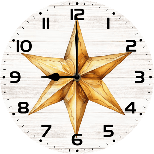 Eveokoki Star Wood Wall Clock 10in Battery Operated Non-Ticking Wall Clock, Rustic Farmhouse Style Wall Clocks for Bedroom, Bathroom, Living Room, Home Office, School