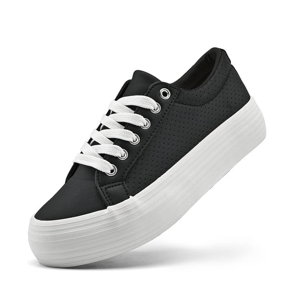 Women’s Men’s Platform Sneakers Low Top PU Leather Shoe Casual Breathable Lace Up Shoes Fashion Platform Walking Sneakers