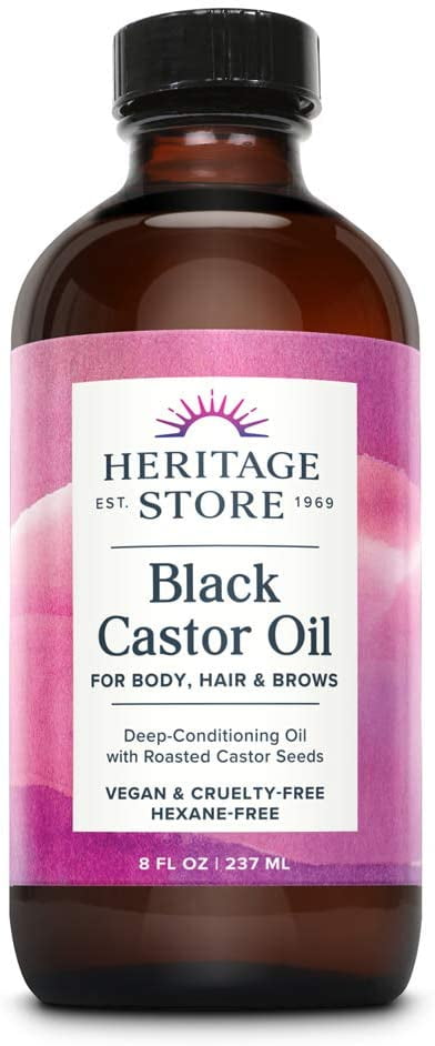 Heritage Store Black Castor Oil, Rich Hydration for Hair & Skin, Bold Lashes & Brows, 8 fl oz