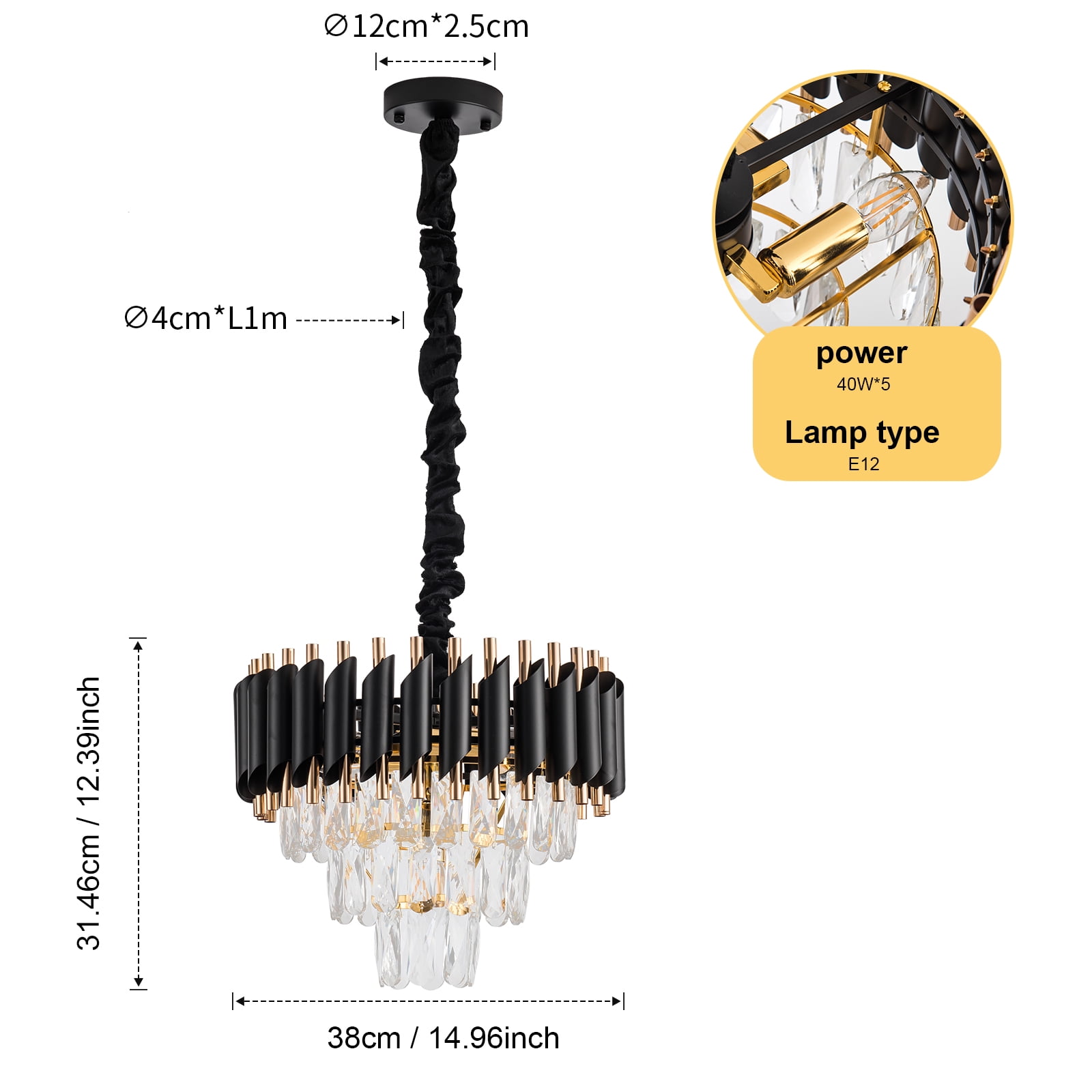 Wozzio Luxurious Crystal Chandelier, 3 -Tier 5-Light Contemporary Empire Style Crystal Chandelier, Crystal Ceiling Pendant Light Fixture For Entryway Foyer Stairwell Living Room, Bulbs Not Included