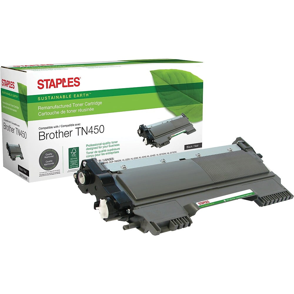 Staples Remanufactured Black Toner Cartridge Brother TN450 High Yield 400229