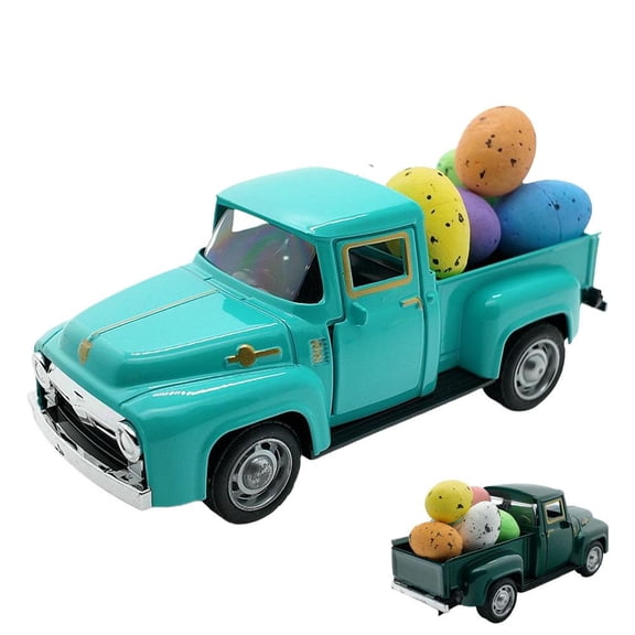 Easter Farm Pickup Truck Decor with Eggs,Farmhouse Vintage Truck Decor,Retro Spring Metal Trucks Table Decors,Decorative Farm Tiered Tray Decorations for Coffee Desk Centerpiece