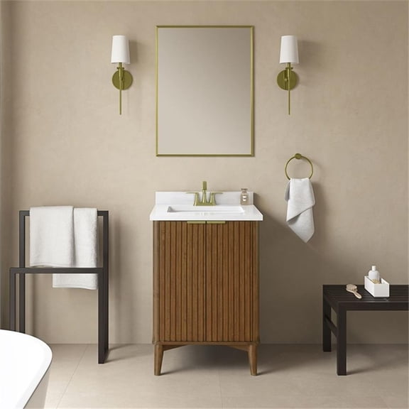 Pemberly Row 24" Bathroom Vanity in Warm Walnut with White Countertop