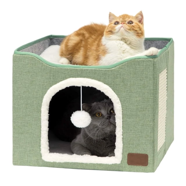 Casa Y Cama Plegable Para Gato Con Cojín Suave Modelo Verde