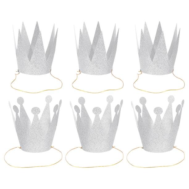 EeaseMX 6 coronas de cumpleaños con purpurina, sombreros de fiesta, coronas de príncipe para niños y adultos (plateadas)