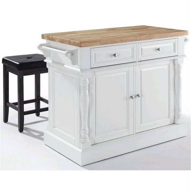 Pemberly Row Wood Kitchen Island with Square Stools in White