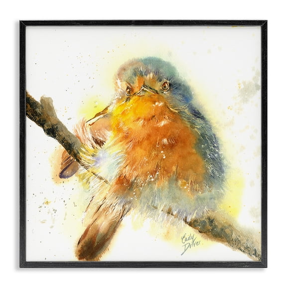Stupell Industries Seated Songbird Watercolor Black Framed Giclee Art, design by Cady Driver