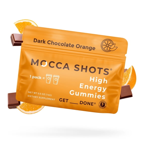 Seattle Gummy Company Mocca Shots Dark Chocolate Orange Caffeine Gummy (12 packs, 12x2 shots, 200mg Caffeine/pack)