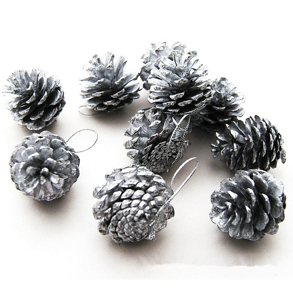18Pcs Natural Pine Cones Silver Tipped Pine Cone Decor Ornaments for