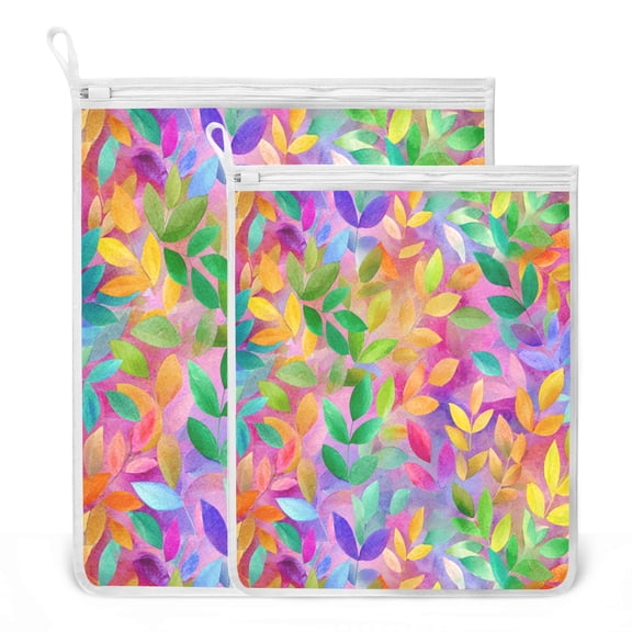 2 Pack Mesh Laundry Bags Multicolor Foliage Design Durable Polyester Wash Bags with Zipper 2 Sizes Reusable Delicates Bag for Washing Machine Travel Storage