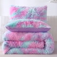 thumbnail image 2 of Tie Dye Rainbow Duvet Cover Set Fluffy Fuzzy Long Hair Faux Fur Crystal Velvet Bedding for Teens Girls Twin Size, 2 of 8