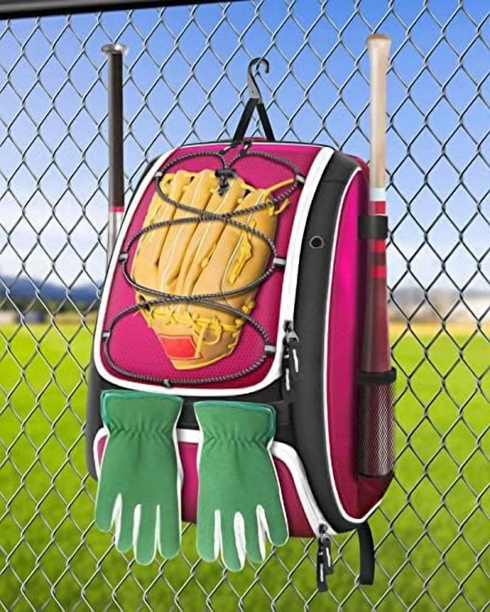 GOLRISEN Baseball Bag, Softball Bag for Baseballgear & T-Ball Bat, Baseball Backpack with Shoes Compartment for Men/Women