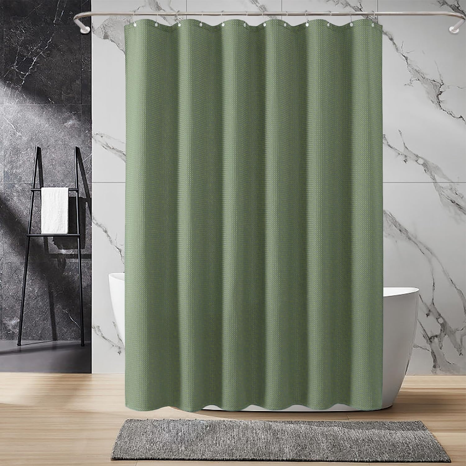Shower Curtain sage green curtains bathroom curtain Waffle Textured Heavy Duty Thick Fabric Shower Curtains for Bathroom, Luxury Weighted Polyester Cloth Bath Curtain ,72Wx72H,Green
