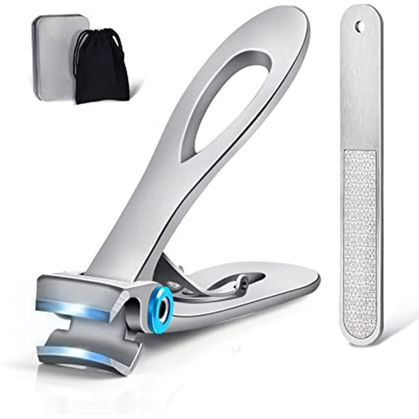 Cortauñas para uñas de los pies, cortauñas profesional con apertura de mandíbula ancha de 17 mm, cortaúñas de punta de acero inoxidable con lima de uñas y caja de metal para hombres y mujeres
