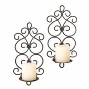 Home Decorative Iron Scrolled Wall Sconce Pair - Brown