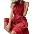 thumbnail image 2 of ZAXARRA Femmes A-Ligne Robe Sans Manches Manches Cou Casual Partie Robe Courte d'Été avec Ceinture, 2 of 5