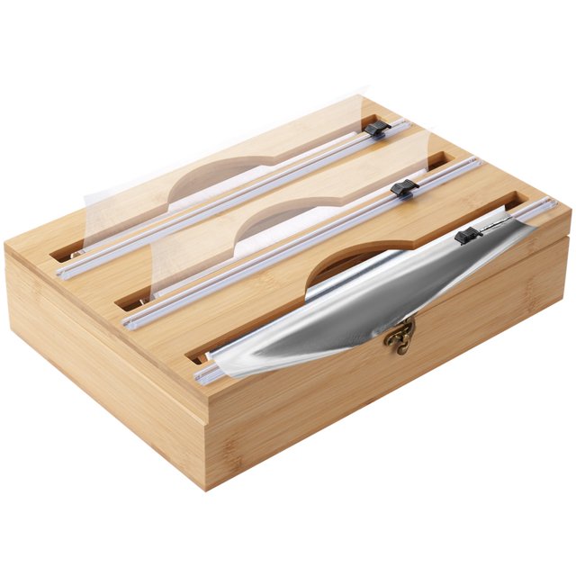 Dispensador de envoltura de plástico con cortador, dispensador de envoltura de 3 capas para papel encerado de pergamino, papel de aluminio, dispensador de envoltura de bambú para cocina y paredes