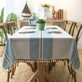 thumbnail image 4 of The Curated Nomad  Needleridge Tasseled Blue Cotton Linen Tablecloth 54" x 78", 4 of 5