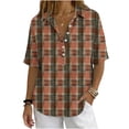 thumbnail image 2 of ClodeEU Women's Collared Print Short Sleeve V Neck Blouse,Casual Loose Fit Top Wine,Women's Plus S, 2 of 8