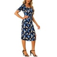 thumbnail image 4 of MODA NOVA Square Neck Floral Dress for Juniors Summer Slit Ruched Sleeve Midi Dresses, 4 of 5