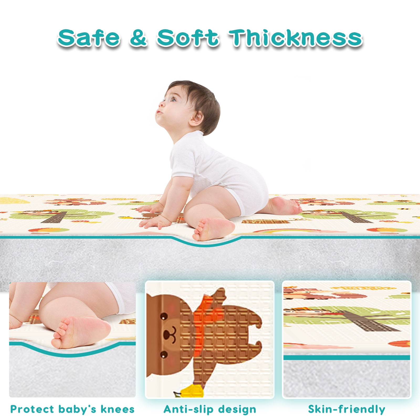 Foldable Baby Play Mat, Safe Foam 47x47 in Waterproof Cute Playmat for Babies and Toddlers Indoor and Outdoor