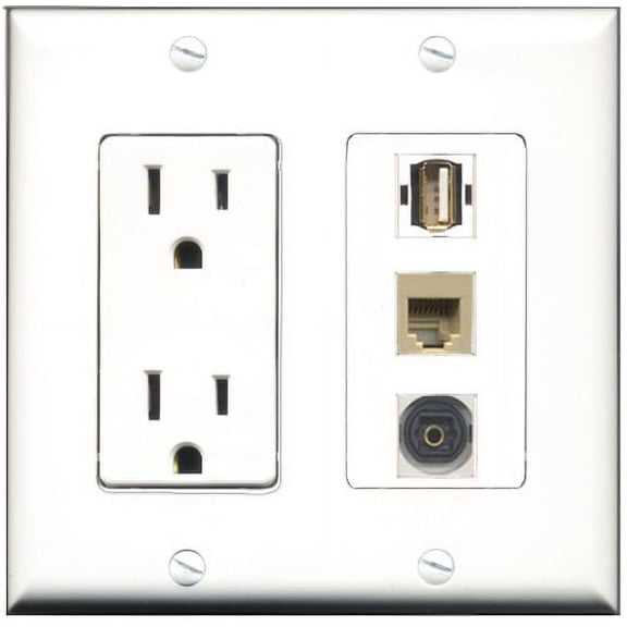 RiteAV - 15 Amp Power Outlet 1 Port USB A-A 1 Port Phone Beige 1 Port Toslink Decorative Wall Plate