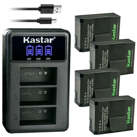 Image of Kastar 4 Pack Battery and LCD Triple USB Charger Compatible with EHANG 4K Sports Camera EHANG GHOSTDRONE 2.0 RC Quadcopter EHANG GSC-200K Battery