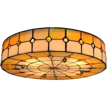 

TFCFL 16 in Tiffany Style Stained Glass Semi Flush Mount Ceiling Lamp Home Lighting 110V
