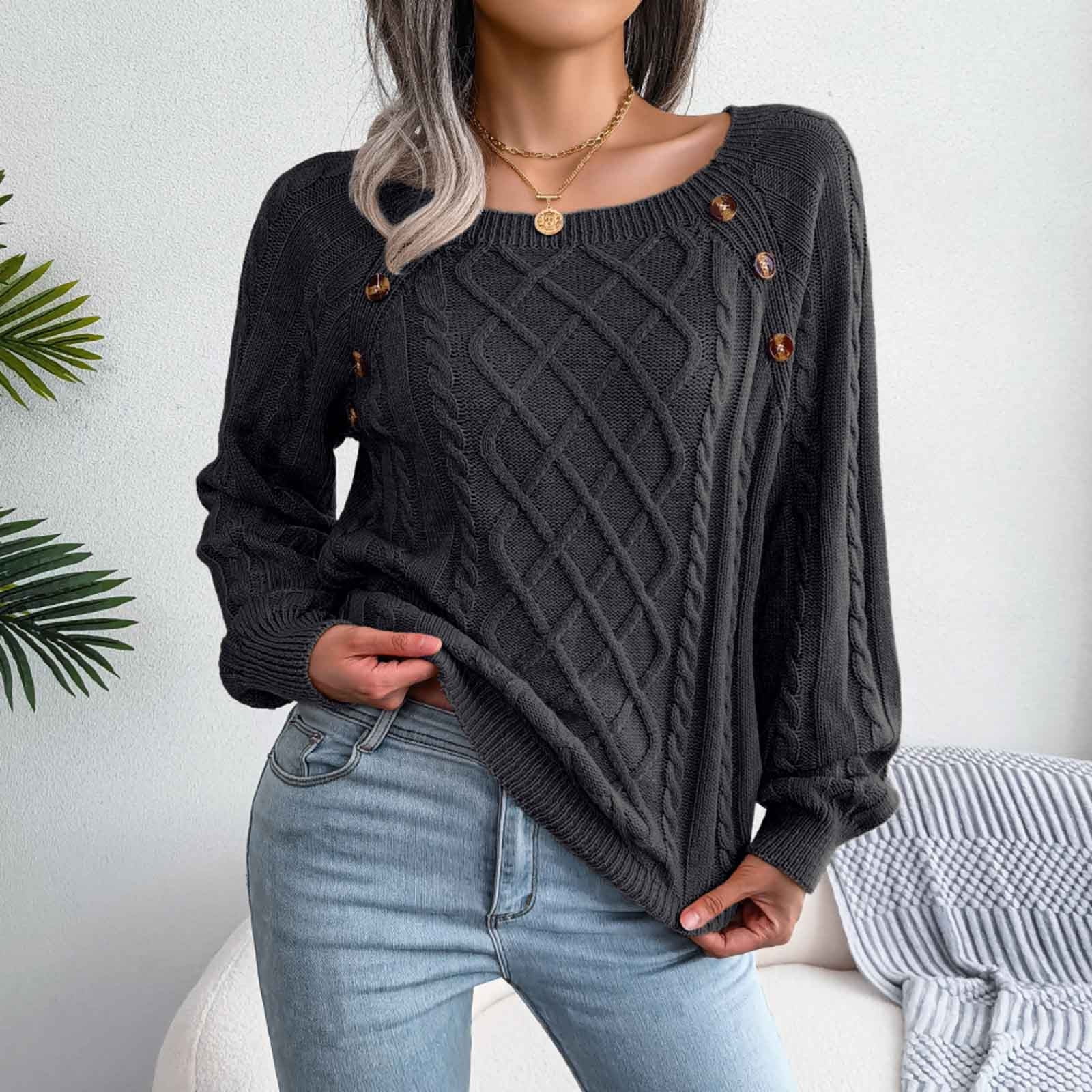 Cameland Womens Sweaters Casual Solid Long Sleeve Loose O Neck Sweater Pullver Button Autumn Tops Black Friday Walmart