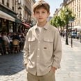 thumbnail image 2 of OGLCCG Boys Corduroy Shirts Kids Western Long Sleeve Botton Down Shirts Casual Fall Lapel Collared Shacket Jacket Size 4-14(Khaki,12 Years), 2 of 6