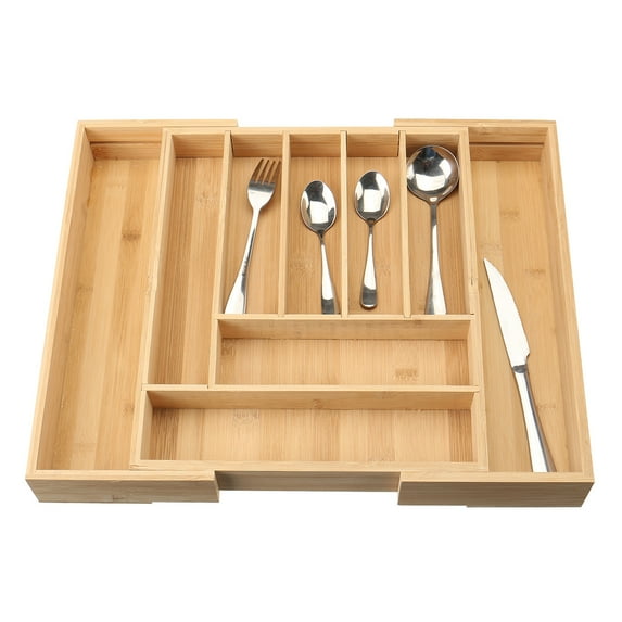 Bamboo Expandable Drawer Organizer, 7/9 Compartments Flatware Organizer for Utensils Holder, Cutlery Tray, Wood Drawer Dividers Organizer for Silverware, Flatware, Knives
