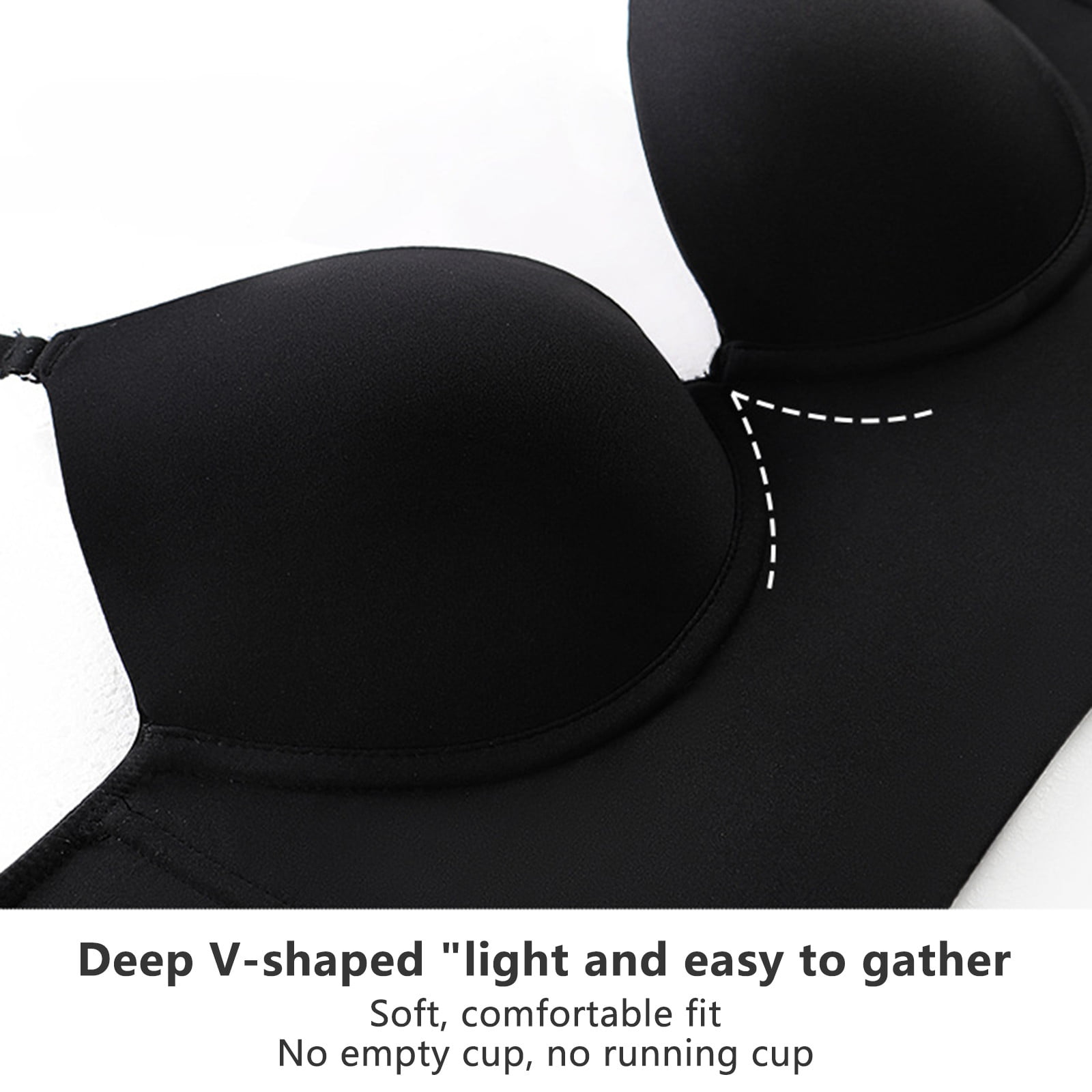 Foraging dimple Low Back Bras For Women Sexy Push Up Comfort Deep V Neck  Backless Bra,Low Cut Multiway Convertible Bra Wire Lifting Bralette Black