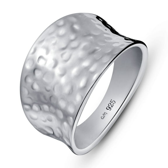 Amberta Women's 925 Sterling Silver Hammered Ring: Size 5.25