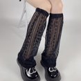 thumbnail image 5 of White Calentadores de pierna fina de verano para mujer, calcetines Harajuku Lolita florales de rayas verticales, malla transparente, holgados, acampanados hasta la rodilla, cubier, 5 of 5