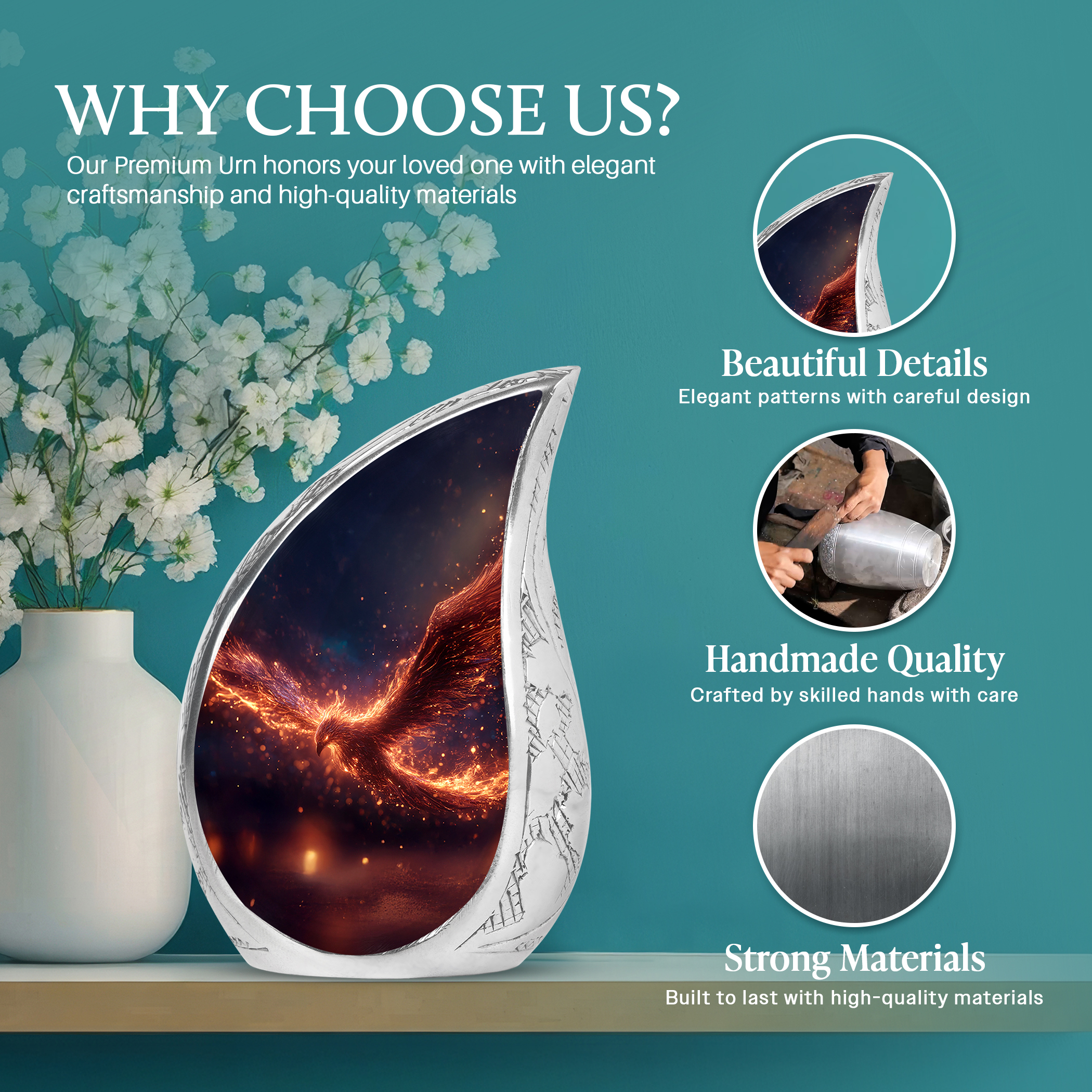 SABURIAL Phoenix Urn - Large Urns for Adult Human Ashes - Decorative Handcrafted Burial Urn for Female Ash - Cremation Urns for Human Remain s - Combo - 10 Inch Large & 3 Inch