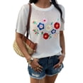 thumbnail image 3 of Women Summer Crochet Tops Scoop Neck Short Sleeve Pullover Sweater Hollow Out Knit Tops White S, 3 of 9