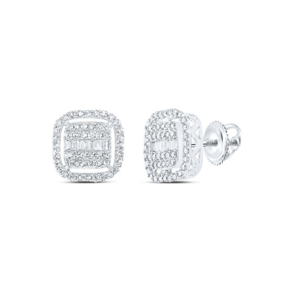 10K White Gold Genuine Baguette Diamond Unisex Square Halo Stud Earrings 5/8 CT
