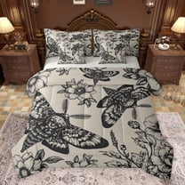 Feelyou Western Moth Women Twin Bedding Sets 7-Piece, Grey Bohemian Mandala Bedding Comforter Set, Hippie Flower Floral Reversible Sheet Sets, Lightweight Room Decor