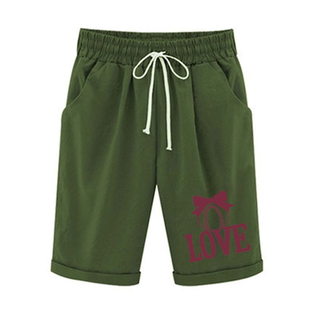 Pantalones Cortos de Verano para las Mujeres de Cintura Alta Estampado Elástico Cordón de Cintura, Casual Bolsillos Pantalones de Pijama