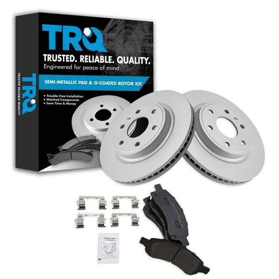 TRQ Front Semi-Metallic Brake Pad & Coated Rotor Kit Fits Select Chevy Traverse Acadia