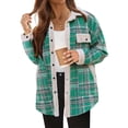 thumbnail image 3 of Womens Fall Fashion Flannel Shackets Plaid Button Down Jacket Casual Long Sleeve Fleece Shirt with Pockets Green L, 3 of 8