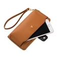 thumbnail image 4 of Women Wristlet Wallet with Cell Phone Holder Zip Around Handbag COGNAC, 4 of 4