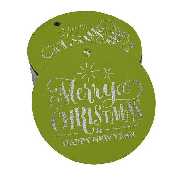 Inkdotpot Merry Christmas & Happy New Year Text Bottle Tag Real Silver Foil Favor Hang Tags Pack Of 100