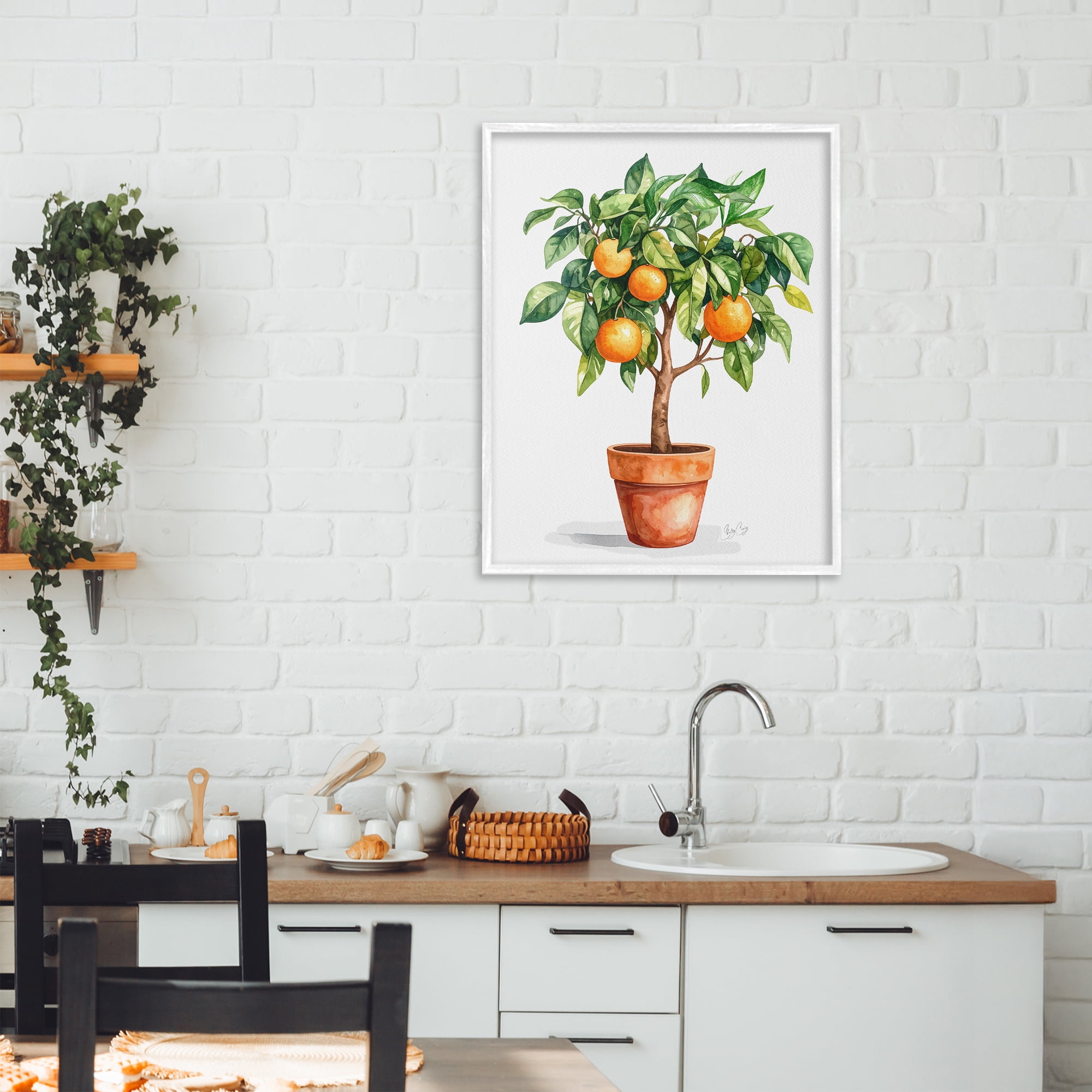 Stupell Industries Potted Orange Tree White Framed Giclee Art, design by Shelly Craig