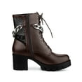thumbnail image 3 of BLISSFUL STEP Women's Platform Chain Block Heel Combat Ankle Boots Brown 7, 3 of 8