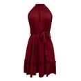 thumbnail image 5 of Vestido sin mangas con cinturón para mujer: diseño informal y elegante, detalles plisados, color liso, versátil para primavera/verano., 5 of 5